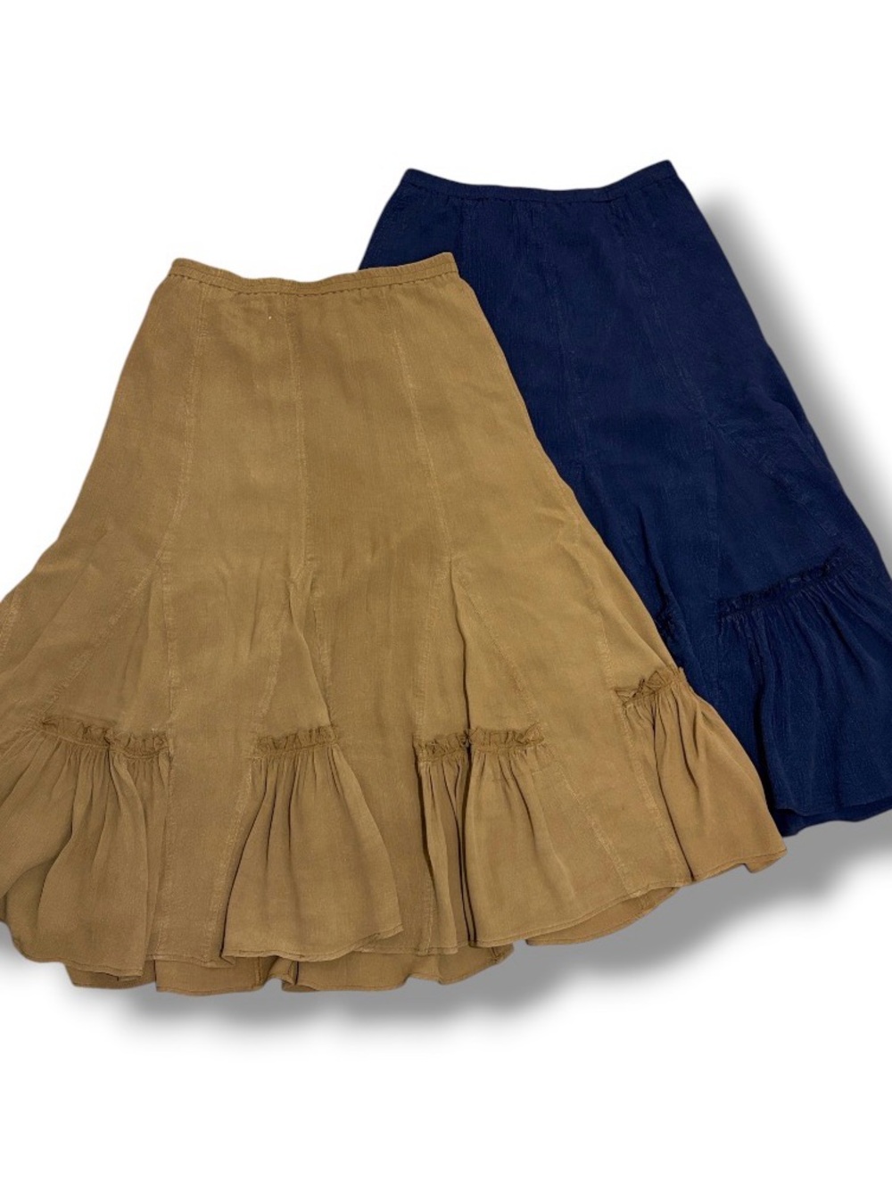 Western Style Maxi Skirt Indigo Blue and Tan Size M Coldwater Creek FLAWS